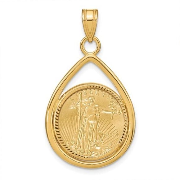 14k Tear Drop Diamond-Cut Prong Bezel with Coin - Picture 1 of 10